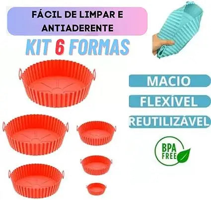 Kit com 6 Capas Protetoras de Silicone para Air Fryer Redonda e Forno Elétrico – Praticidade na Cozinha